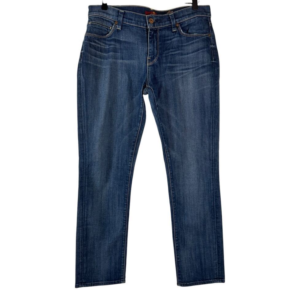 7 For All Mankind Women's Slim Straight Jeans Dark Wash Mid Rise Cotton Blend 29